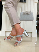 Una Healy “Crazy Town" Chrome Gem Heeled Mules