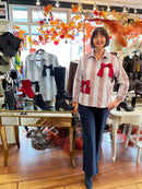 Giselle Bow Tartan Shirt - Cherry & Blue