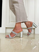 Una Healy “Crazy Town" Chrome Gem Heeled Mules