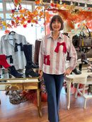 Giselle Bow Tartan Shirt - Cherry & Blue