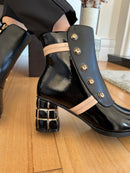 Redz Emblem Studded Boots - Black & Beige