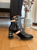 Redz Emblem Studded Boots - Black & Beige