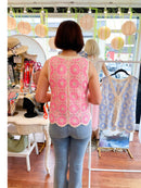 Tatum Bow Tie Crochet Vest - Pink & Cream