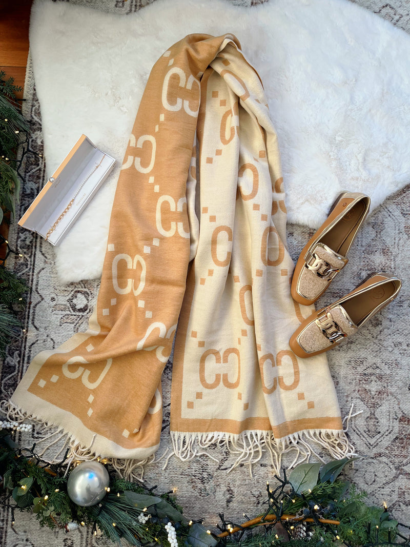 Sadie Reversible Shawl - Camel & Beige