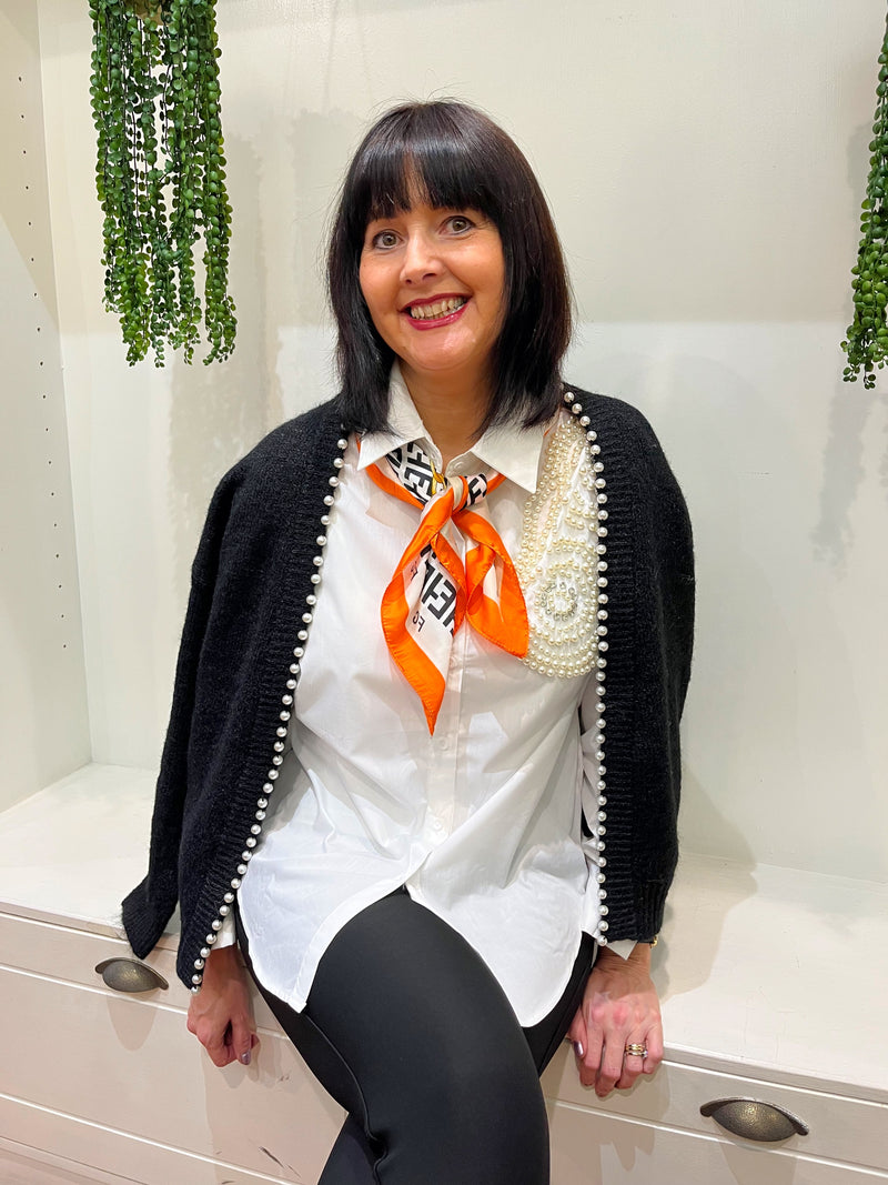 Fay Printed Neck Scarf - Orange, Black & White