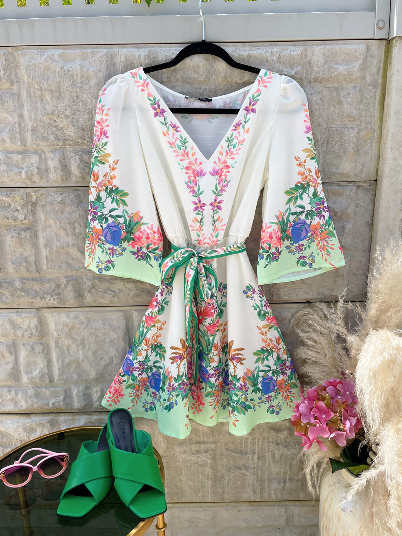 Dakota Belted Kimono Mini Dress  - Green