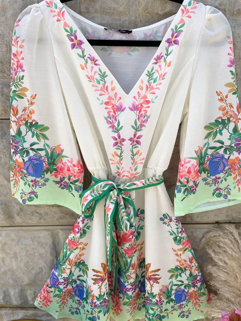 Dakota Belted Kimono Mini Dress  - Green