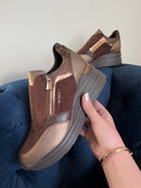 Tommy Bowe Zip Up Wedge Trainer Levy 'Molten' Chocolate, Bronze & Leopard