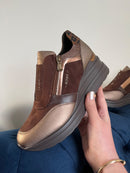 Tommy Bowe Zip Up Wedge Trainer Levy 'Molten' Chocolate, Bronze & Leopard