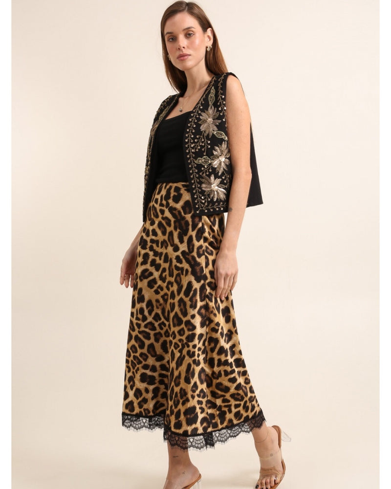 Tyra Animal Print & Lace Slip Skirt