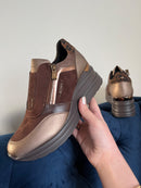 Tommy Bowe Zip Up Wedge Trainer Levy 'Molten' Chocolate, Bronze & Leopard