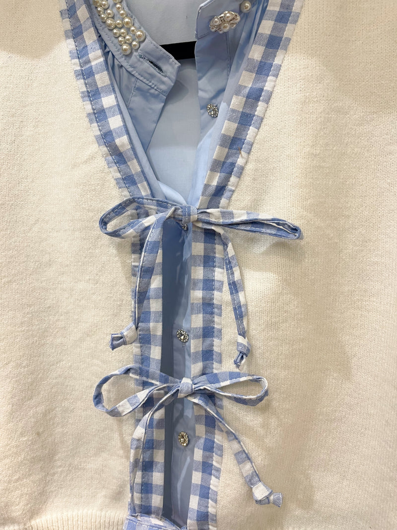 Darcy Gingham Bow Tie Knitted Gilet