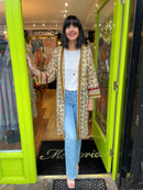 Lee Leaf Light Cotton Belted Kimono - Beige & Black