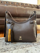 Hampten Olive Tassel Curved Shoulder Bag - Brown 18H1679