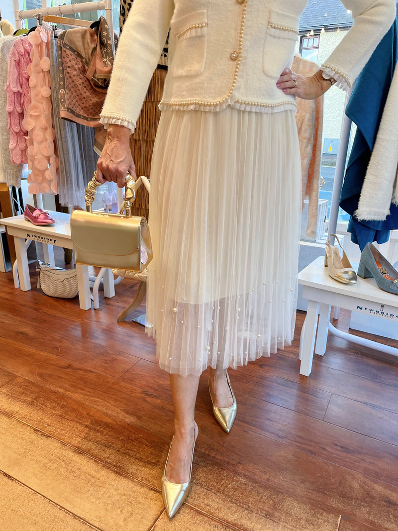 Merelda Tulle Skirt With Pearl - Cream