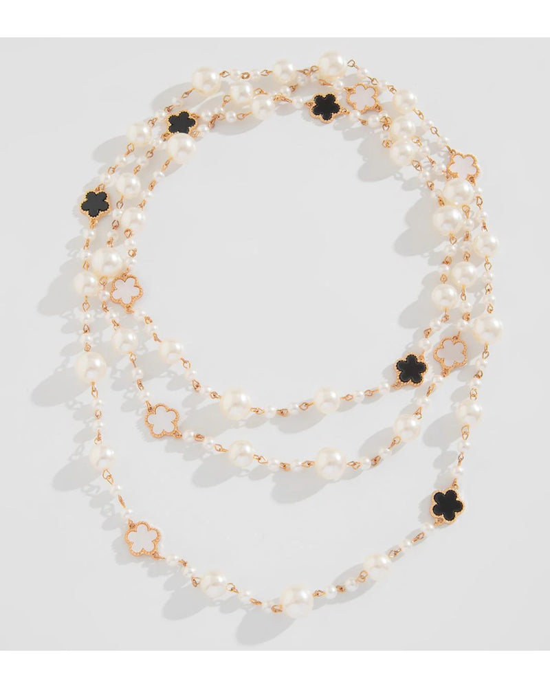 Yamin Pearl Petal Necklace Black & Mother Of Pearl