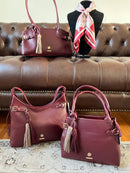 Hampten Olive Tassel Curved Shoulder Bag - Burgundy 18H1679