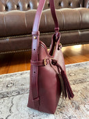 Hampten Olive Tassel Curved Shoulder Bag - Burgundy 18H1679