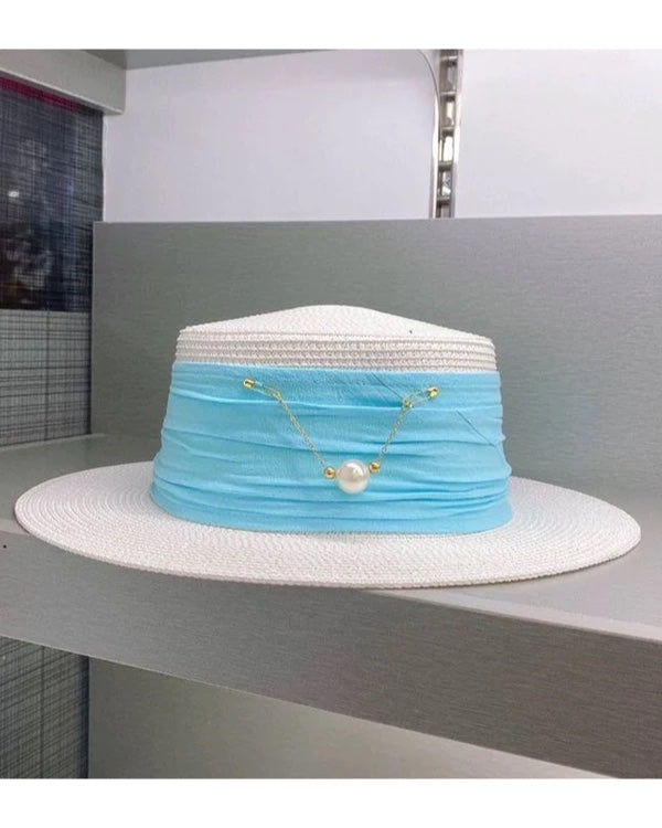 Finely Detachable Pearl Hat - Blue