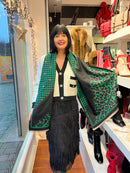 Layla Reversible Leopard & Houndstooth Shawl - Green & Black
