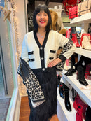 Layla Reversible Leopard & Houndstooth Shawl - Black & Cream