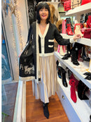 Meredith Diamanté Button & Two Tone Cardi - Black