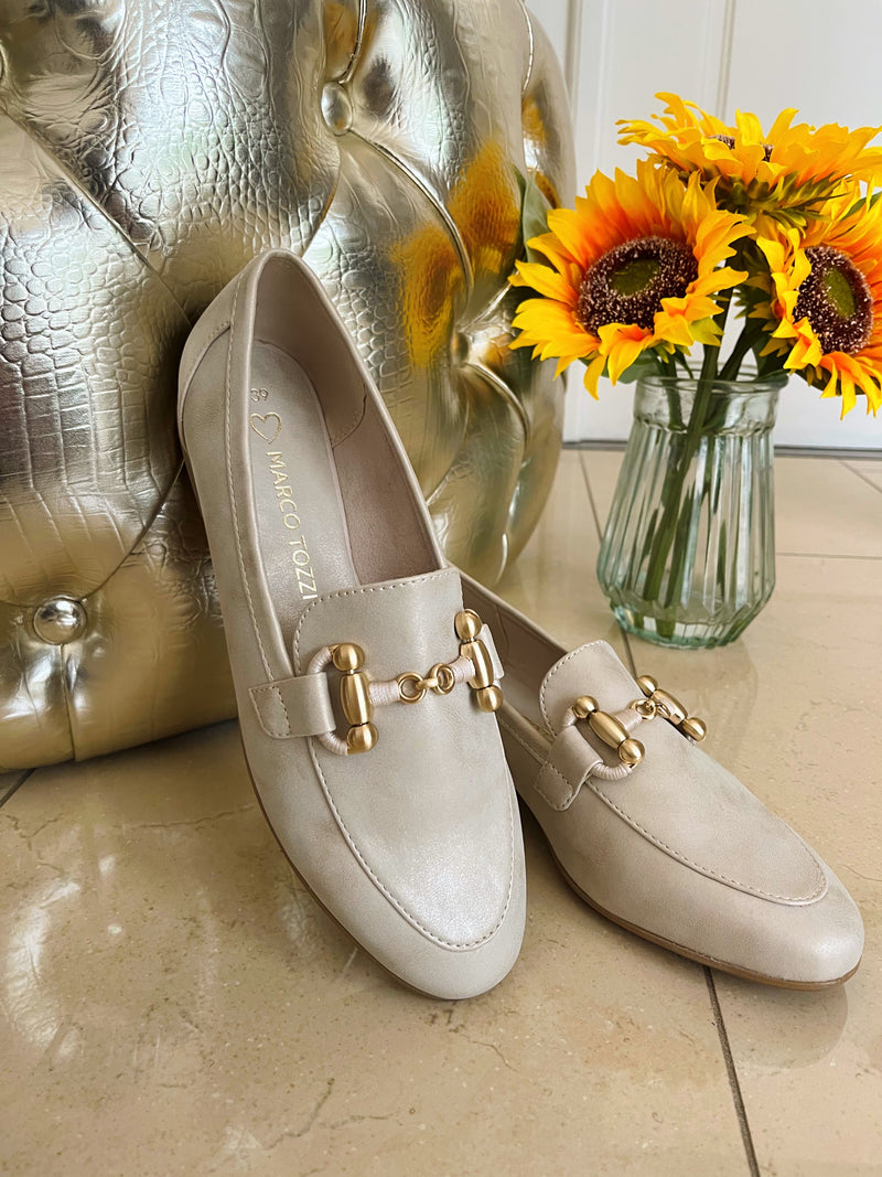 Marco Tozzi Dune Metallic Loafer -  Beige With A Brushed Gold Finish 2-24223-44 412