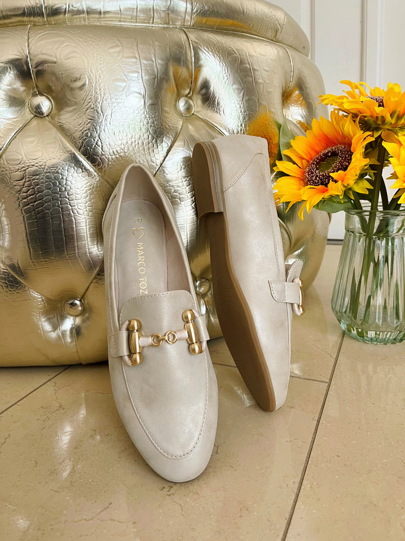 Marco Tozzi Dune Metallic Loafer -  Beige With A Brushed Gold Finish 2-24223-44 412