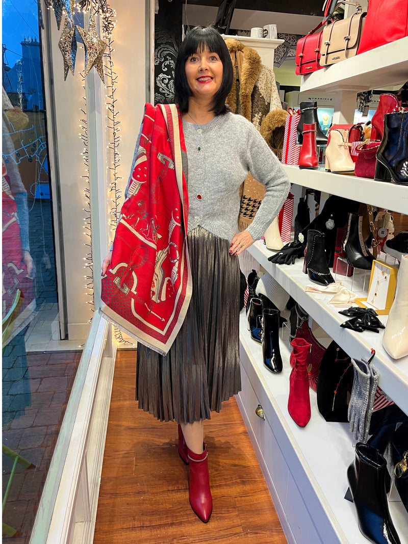 Bryony Reversible Shawl - Red & Beige