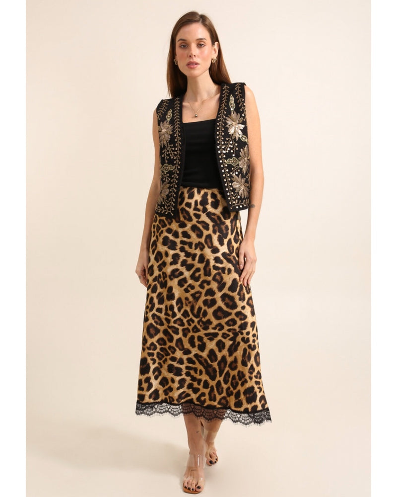 Tyra Animal Print & Lace Slip Skirt