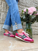 Redz Pink, Fuchsia & Green Suede Trainer