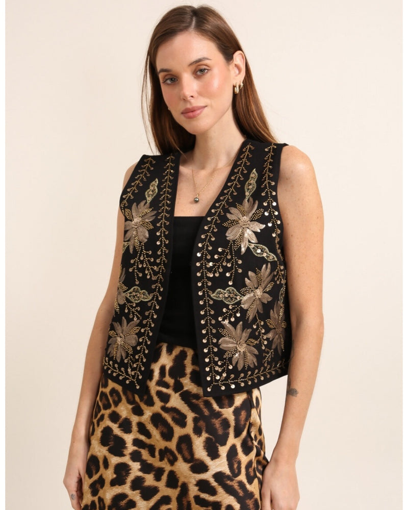 Camilla Gold Sequin & Bead Embroidered Waistcoat