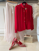 Elish Brooch Tie Shirt - Red