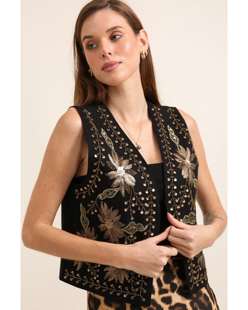 Camilla Gold Sequin & Bead Embroidered Waistcoat