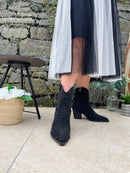 XTI Black Diamante Cowboy Ankle Boot  - Black 141723