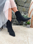 XTI Black Diamante Cowboy Ankle Boot  - Black 141723
