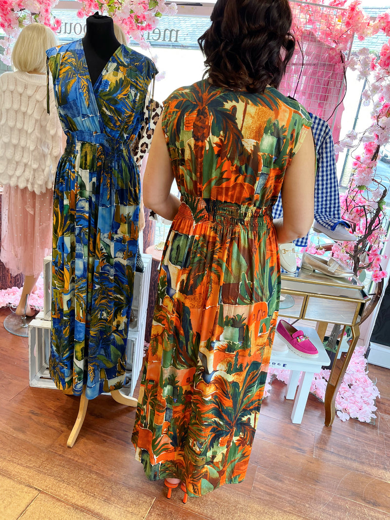 Magic Maxi Dress Leaf Print - Orange