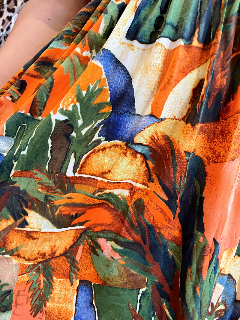 Magic Maxi Dress Leaf Print - Orange