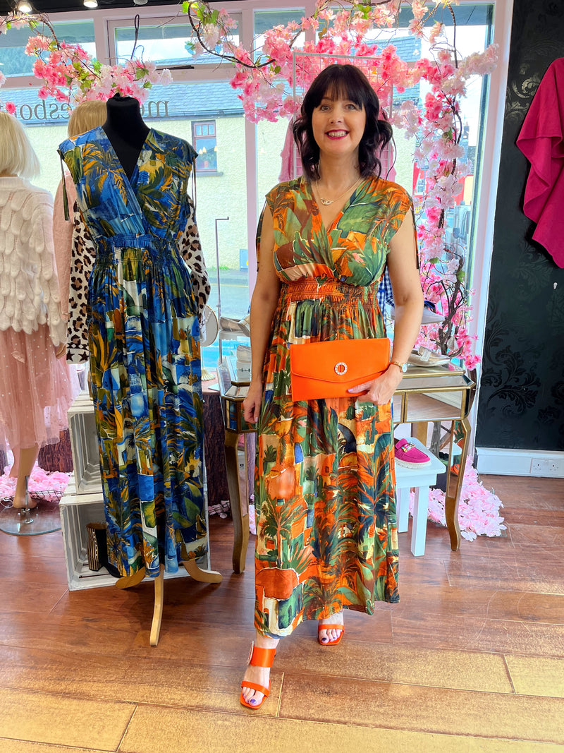 Magic Safari Maxi Dress - Orange & Green