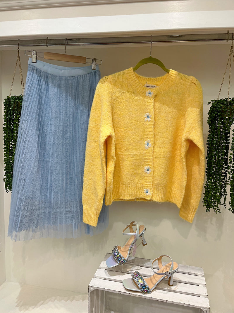 Summer Floral Embroidered Cardi - Lemon