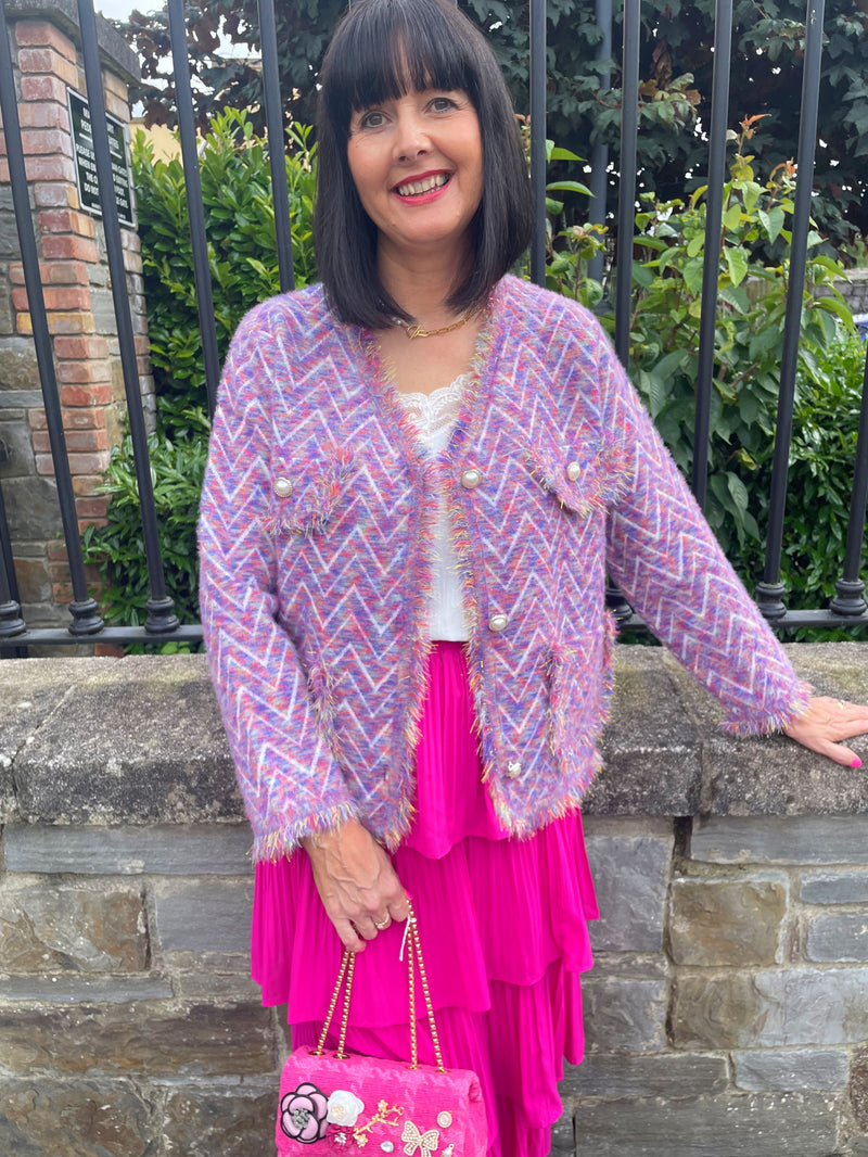 Vivian Pattern Pearl Knitted Jacket - Lavender Rainbow