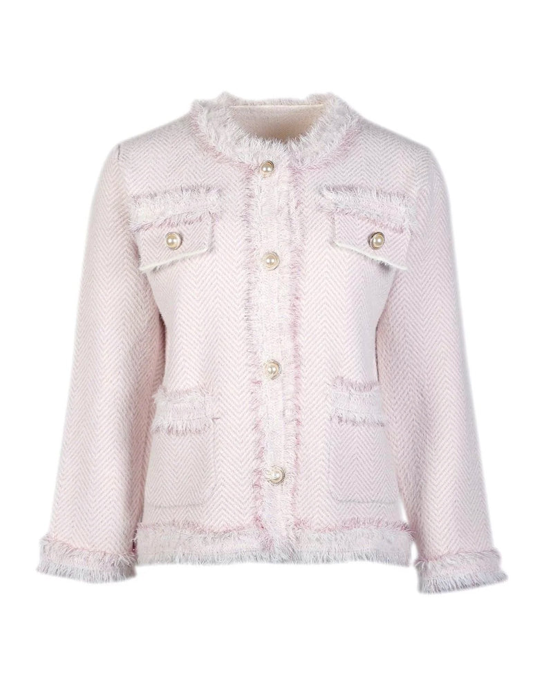 Linda Metallic Thread Pearl Knitted Jacket - Pink