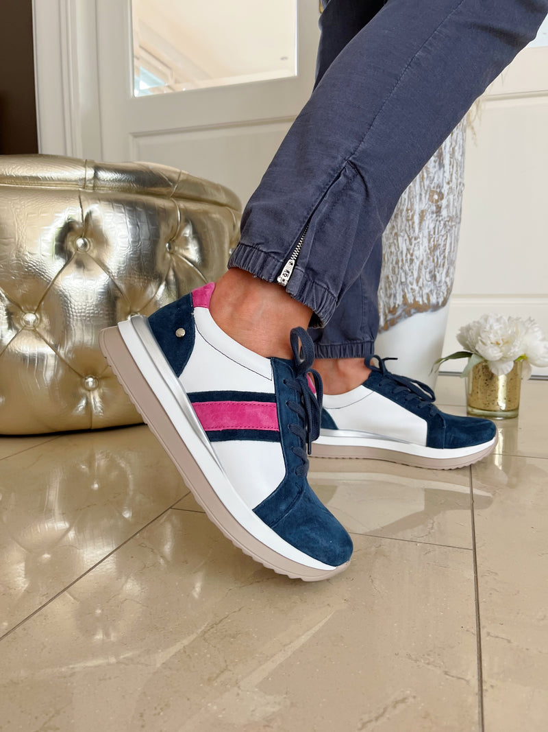 Patrizio Italiano Navy & Pink Stripe Trainer - Fuscia Bardo