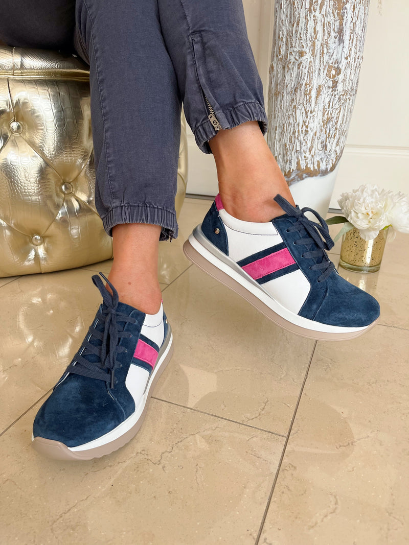 Patrizio Italiano Navy & Pink Stripe Trainer - Fuscia Bardo