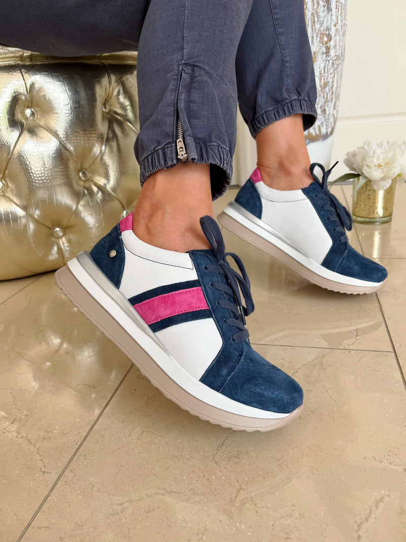 Patrizio Italiano Navy & Pink Stripe Trainer - Fuscia Bardo