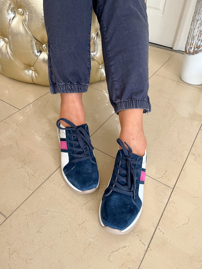 Patrizio Italiano Navy & Pink Stripe Trainer - Fuscia Bardo