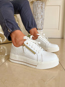 Patrizio Italiano White Platform Trainer With Side Zip - Blanco