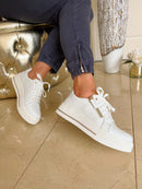Patrizio Italiano White Platform Trainer With Side Zip - Blanco