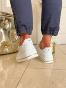 Patrizio Italiano White Platform Trainer With Side Zip - Blanco