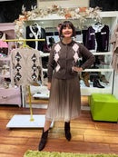 Eilish Bow & Diamond Print Knit Cardi - Brown
